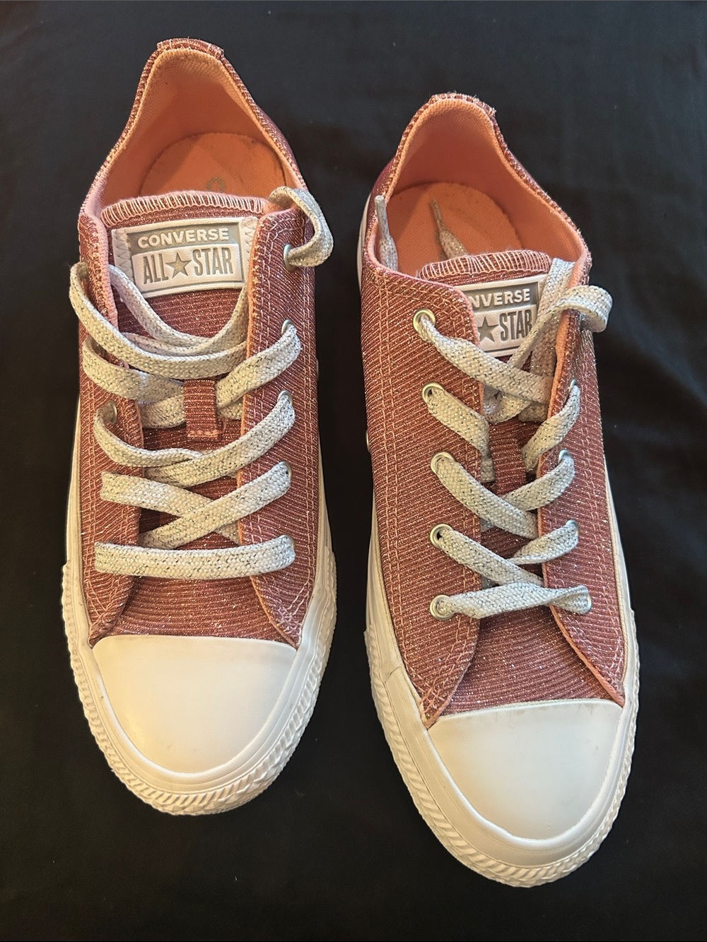 Converse Low Top Sneakers in Sparkle Pink with Silver Laces